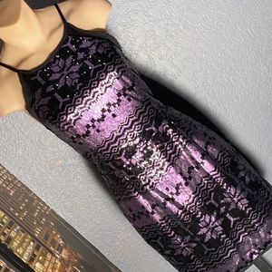 ANINA - NWT - dress w purple / black tribal sequins, adj. straps, zip, lined - M